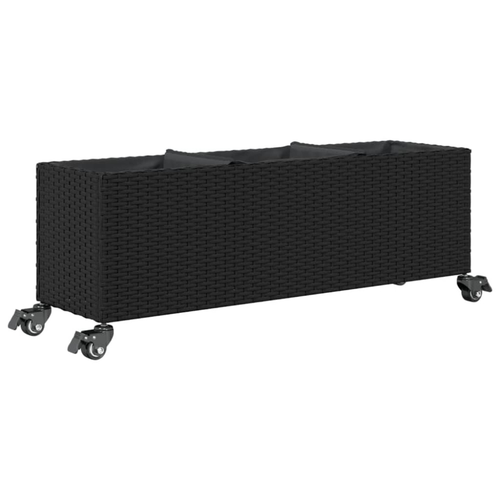 Produktbild för Odlingslåda med hjul & 3 krukor svart 107x32x38 cm konstrotting