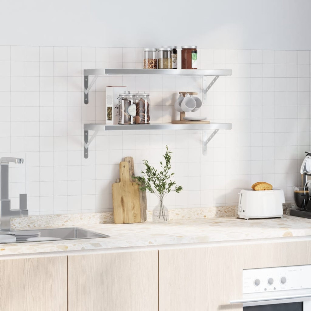Produktbild för Vägghyllor 2 st 75x30 cm silver rostfritt stål