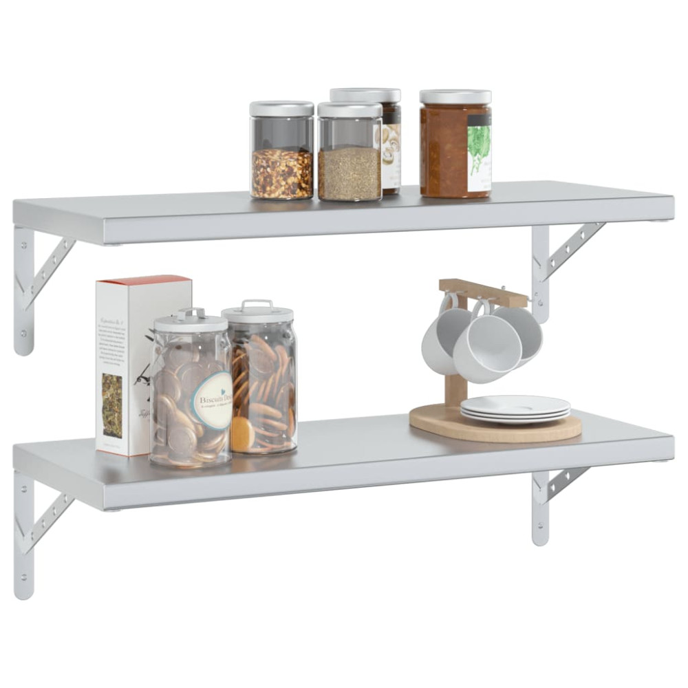 Produktbild för Vägghyllor 2 st 75x30 cm silver rostfritt stål