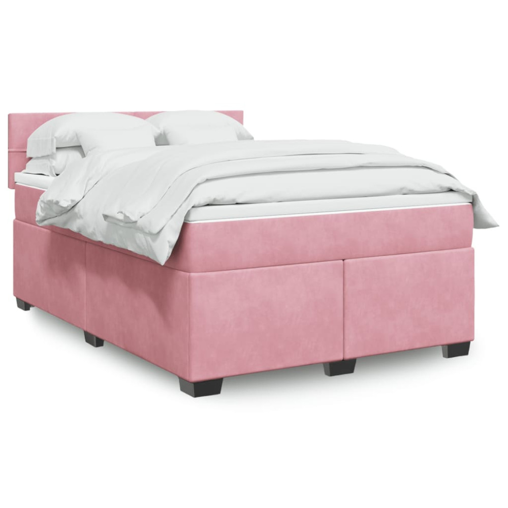 Produktbild för Ramsäng med madrass rosa 140x190 cm sammet