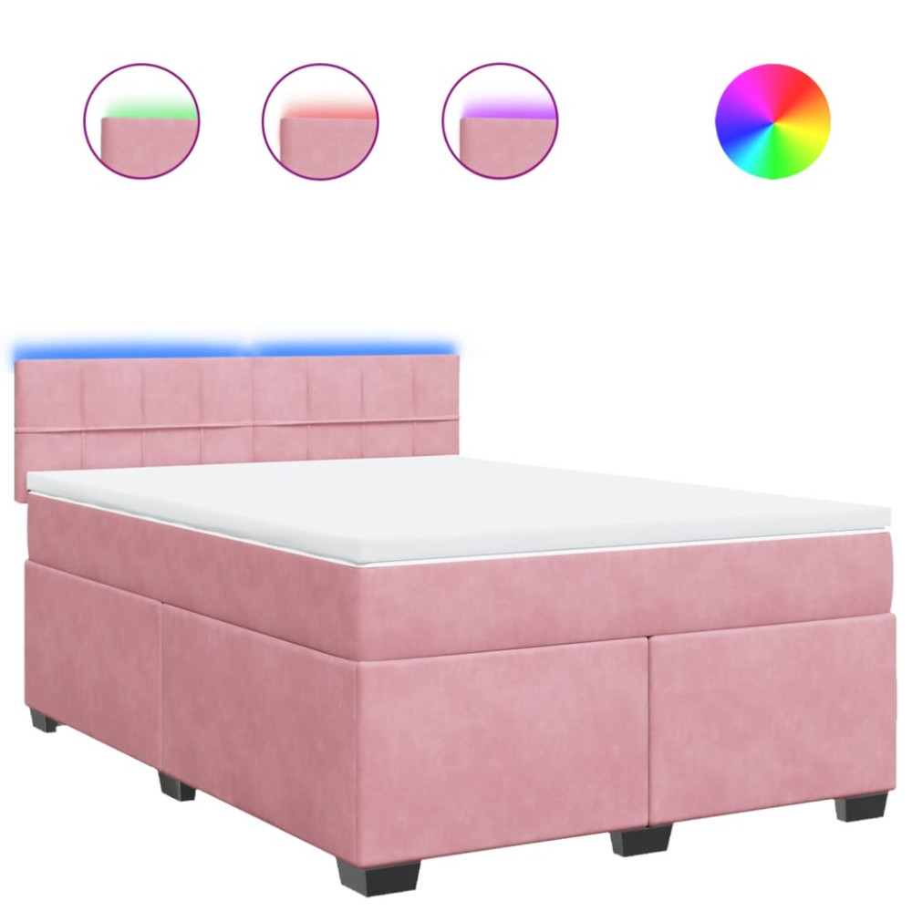 Produktbild för Ramsäng med madrass rosa 140x190 cm sammet