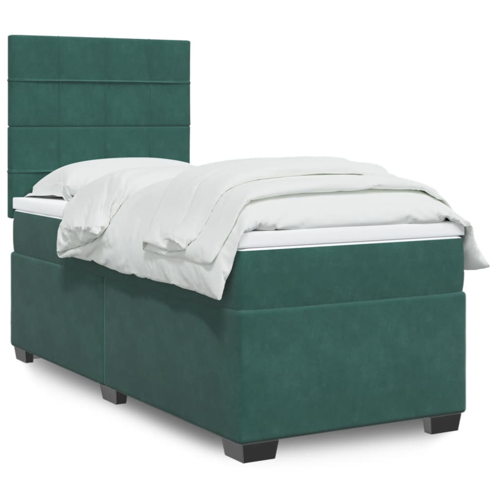 Produktbild för Ramsäng med madrass mörkgrön 90x190 cm sammet
