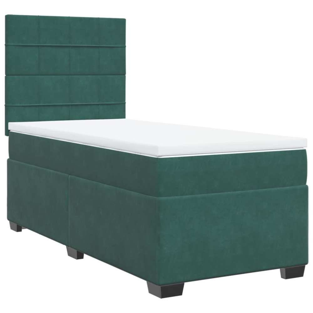 Produktbild för Ramsäng med madrass mörkgrön 90x190 cm sammet