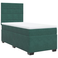 Produktbild för Ramsäng med madrass mörkgrön 90x190 cm sammet