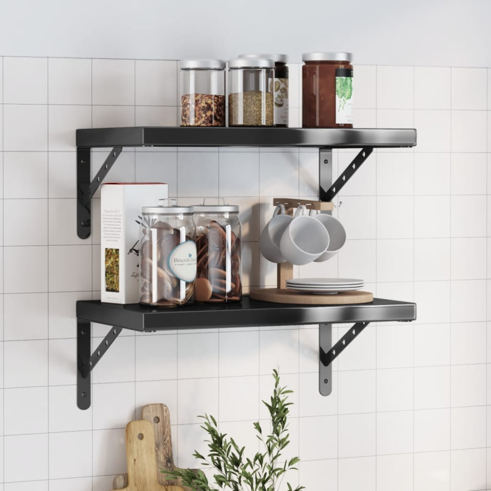Produktbild för Vägghyllor 2 st 50x30 cm svart rostfritt stål