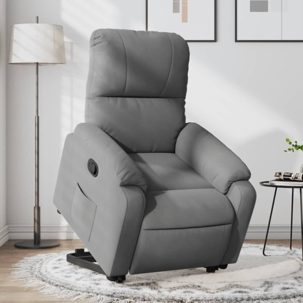 Produktbild för Reclinerfåtölj med uppresningshjälp mörkgrå mikrofibertyg