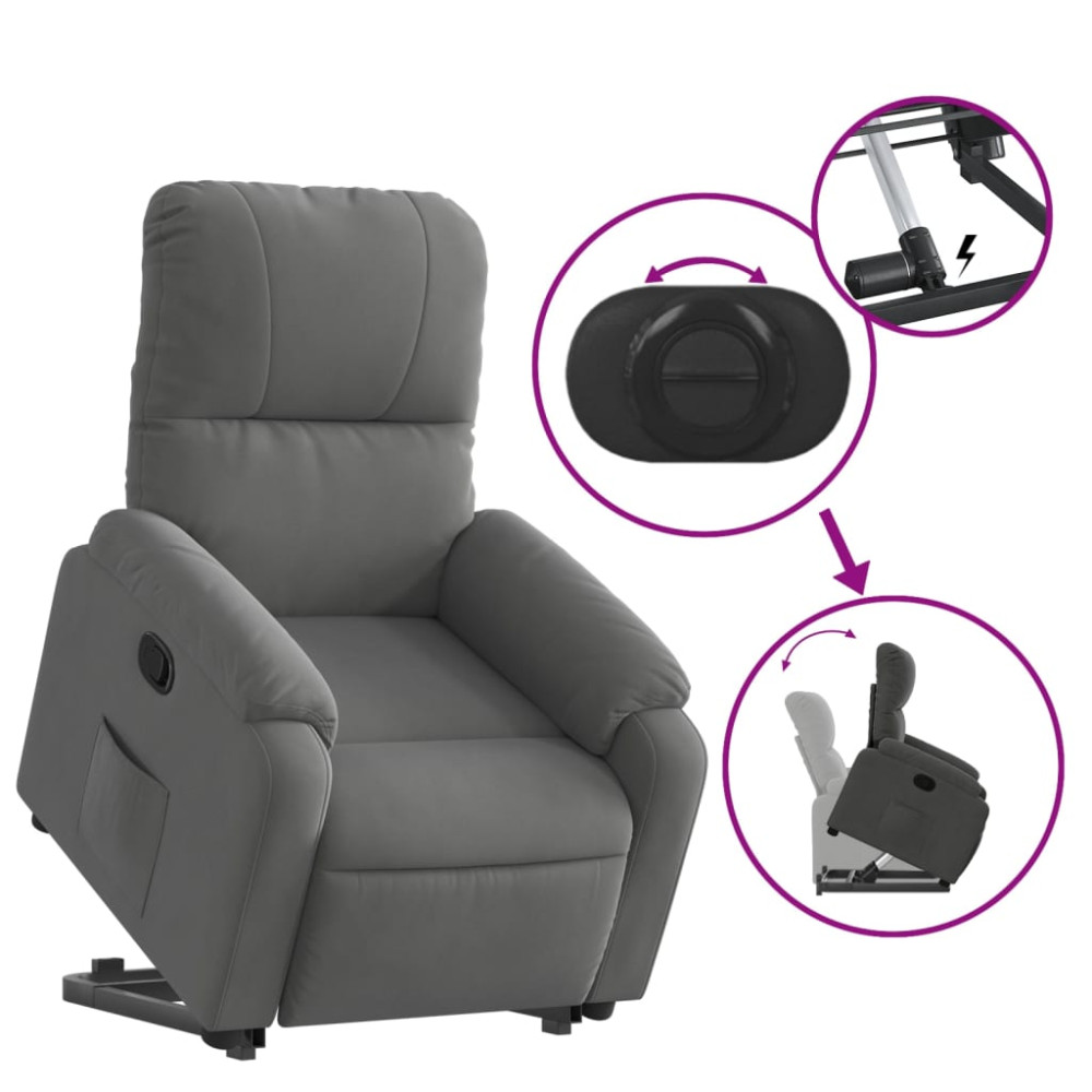 Produktbild för Reclinerfåtölj med uppresningshjälp mörkgrå mikrofibertyg
