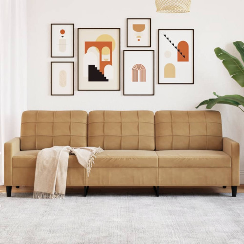 vidaXL 3-sitssoffa brun 210 cm sammet