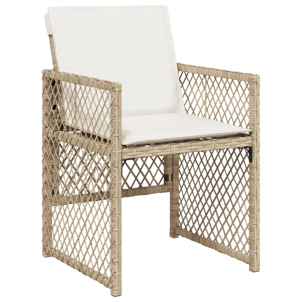 Produktbild för Matgrupp för trädgården med dynor 9 delar beige konstrotting