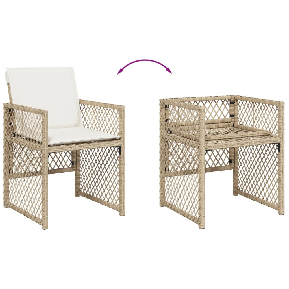Produktbild för Matgrupp för trädgården med dynor 9 delar beige konstrotting