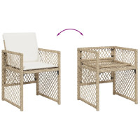 Produktbild för Matgrupp för trädgården med dynor 9 delar beige konstrotting