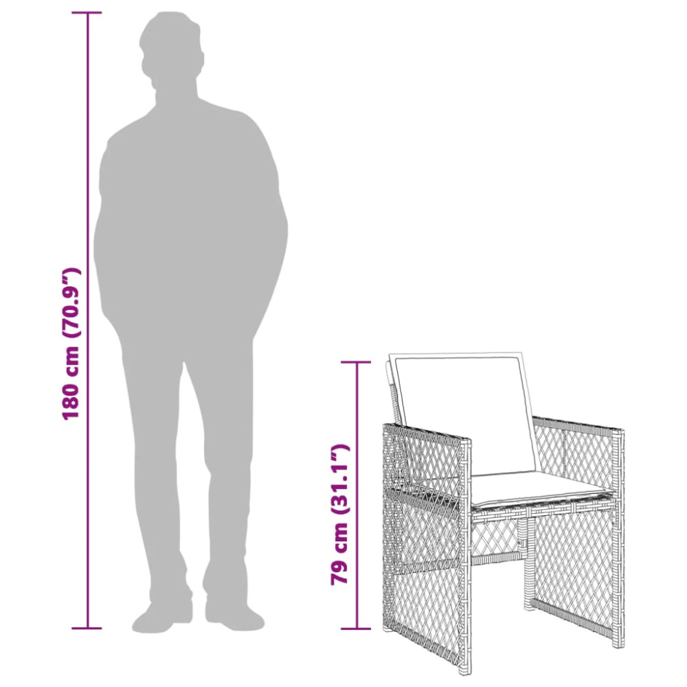 Produktbild för Matgrupp för trädgården med dynor 9 delar beige konstrotting