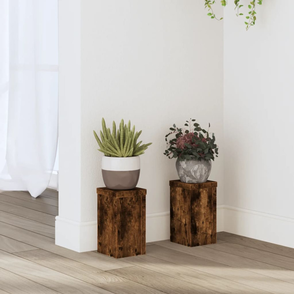 Produktbild för Växtställ 2 st rökfärgad ek 10x10x18 cm konstruerat trä