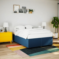 Produktbild för Ramsäng med madrass blå 140x190 cm tyg
