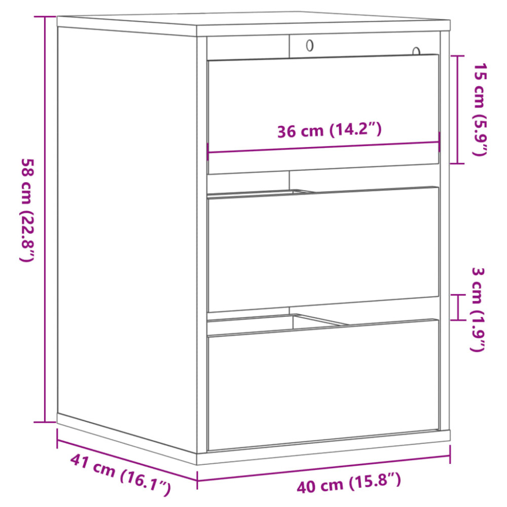 Produktbild för Byrå rökfärgad ek 40x41x58 cm konstruerat trä