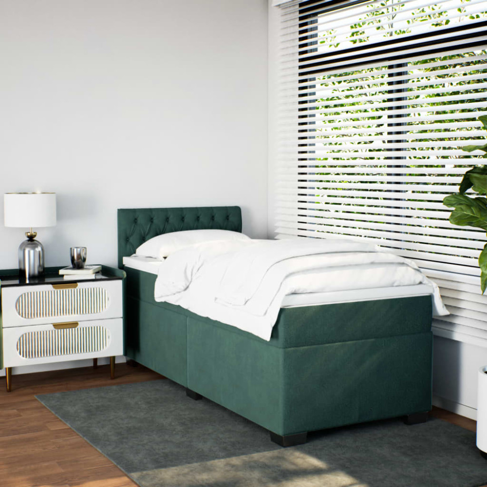 Produktbild för Ramsäng med madrass mörkgrön 90x190 cm sammet