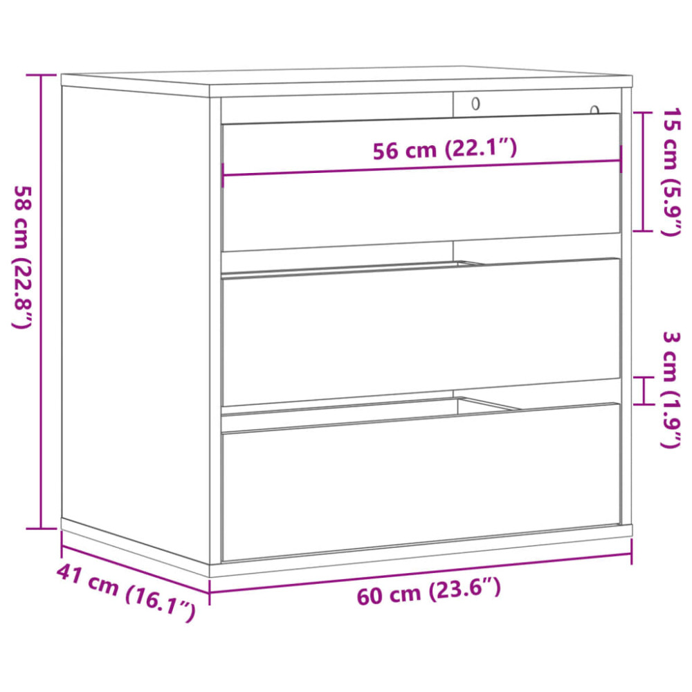 Produktbild för Byrå ek 60x41x58 cm konstruerat trä