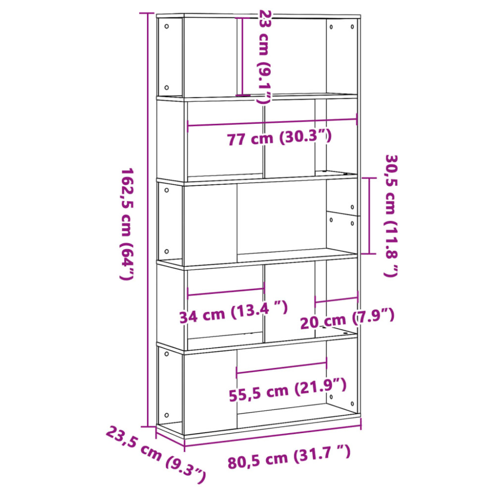 Produktbild för Bokhylla 5 hyllplan ek 80,5x23,5x162,5 cm konstruerat trä