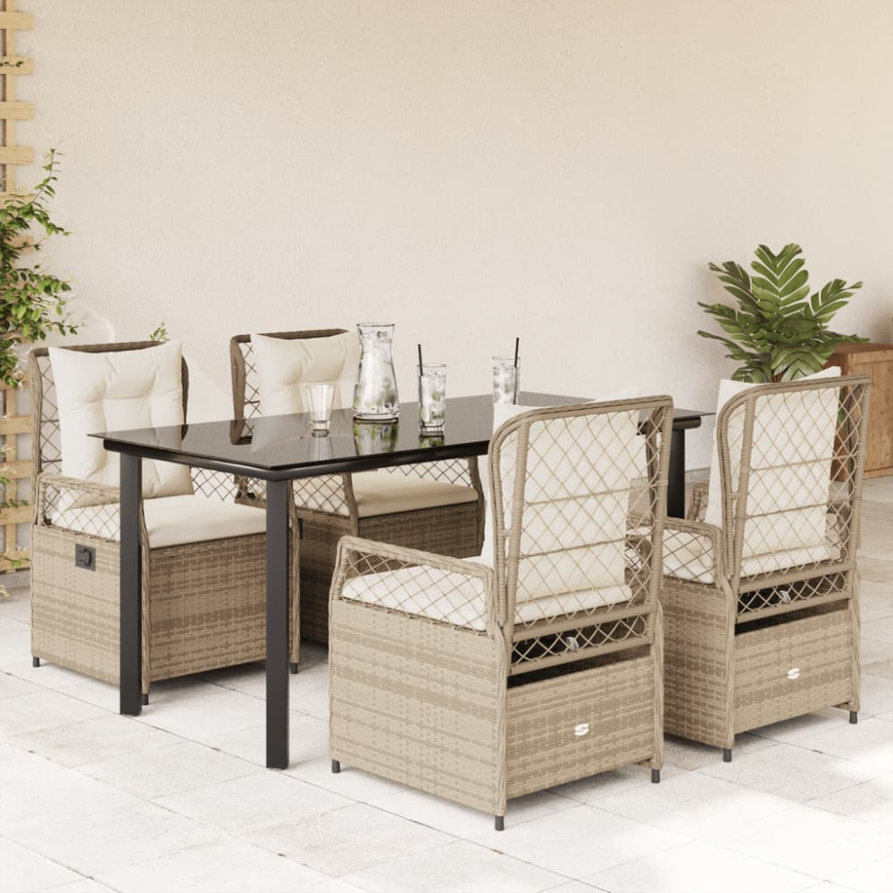 Produktbild för Matgrupp för trädgården med dynor 5 delar beige konstrotting