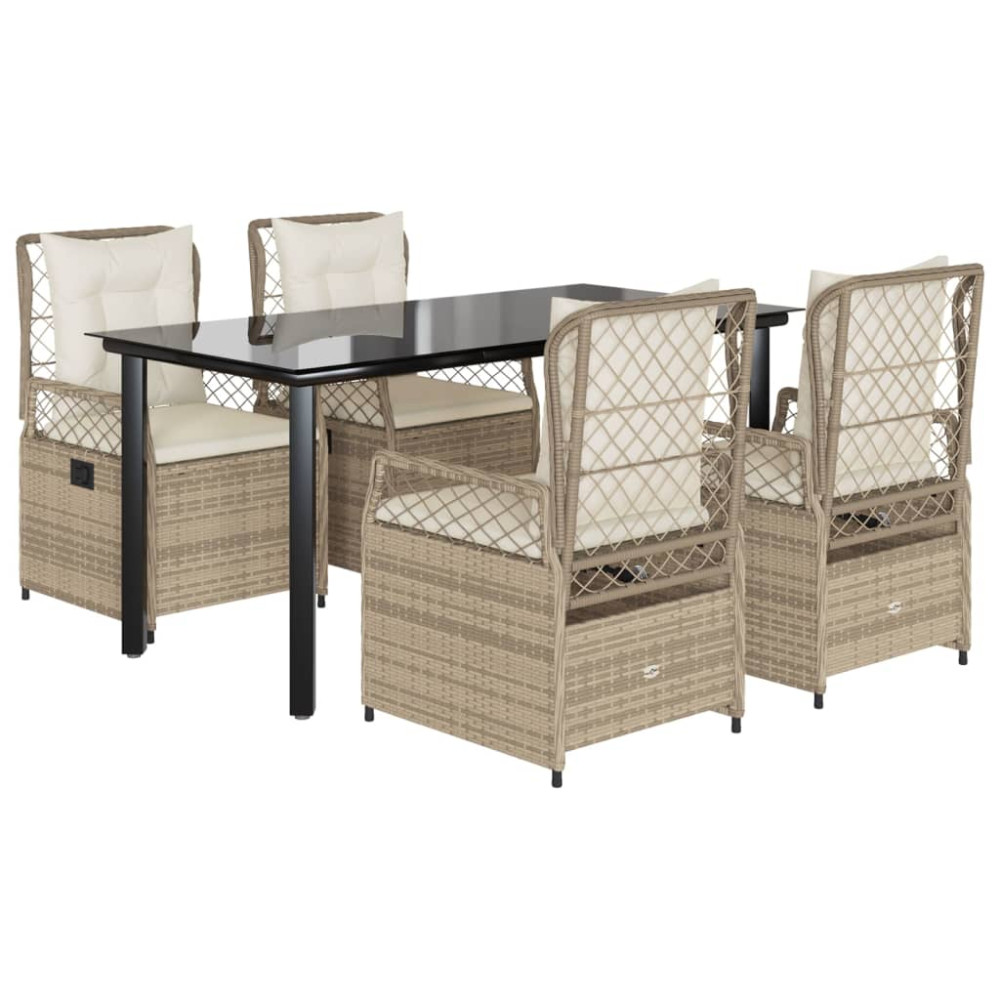 Produktbild för Matgrupp för trädgården med dynor 5 delar beige konstrotting