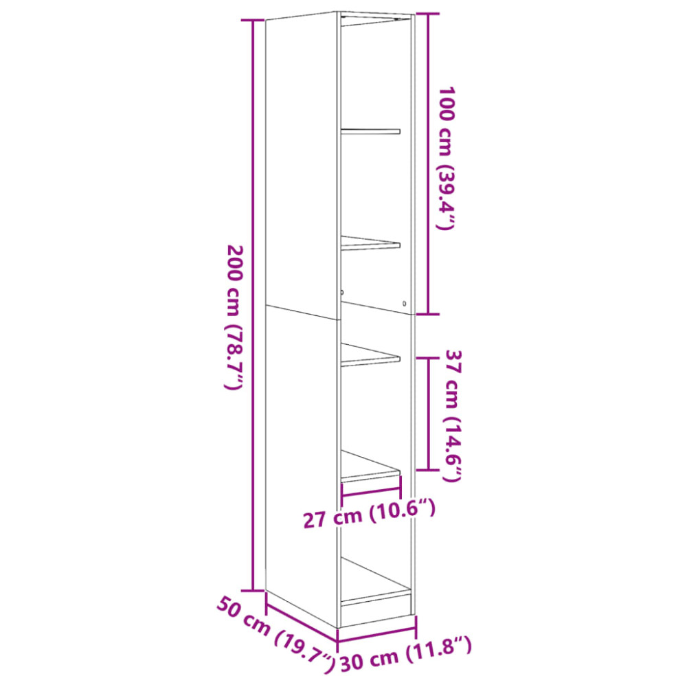 Produktbild för Garderob betonggrå 30x50x200 cm konstruerat trä