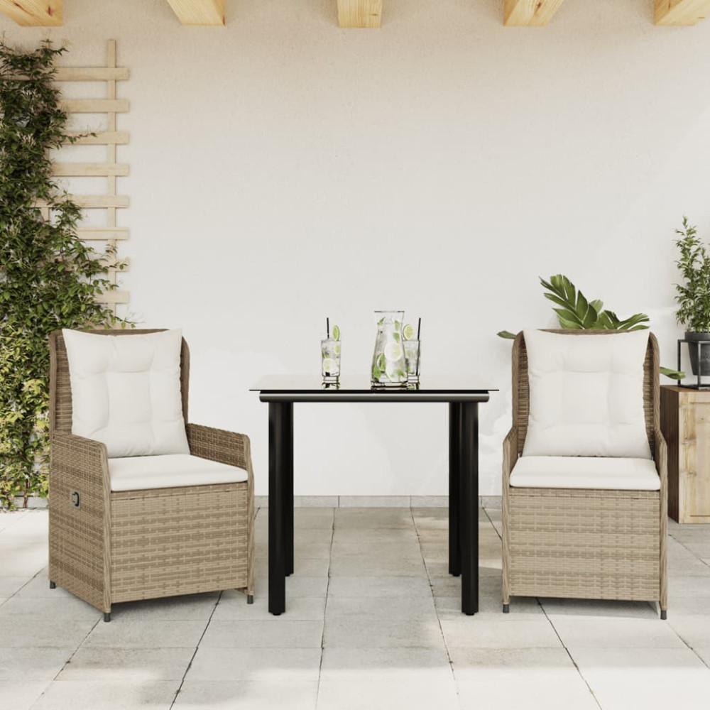 Produktbild för Matgrupp för trädgården 3 delar med dynor beige konstrotting