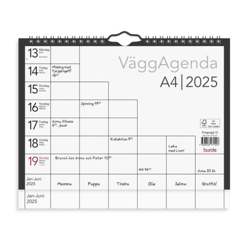 Burde Väggkalender Väggagenda A4 2025