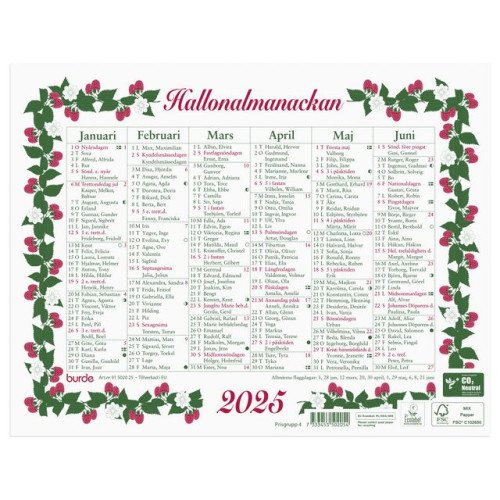 Burde Väggkalender Lilla Hallonalmanackan 2025