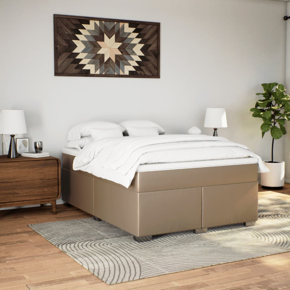 Produktbild för Ramsäng med bäddmadrass cappuccino 140x190 cm konstläder