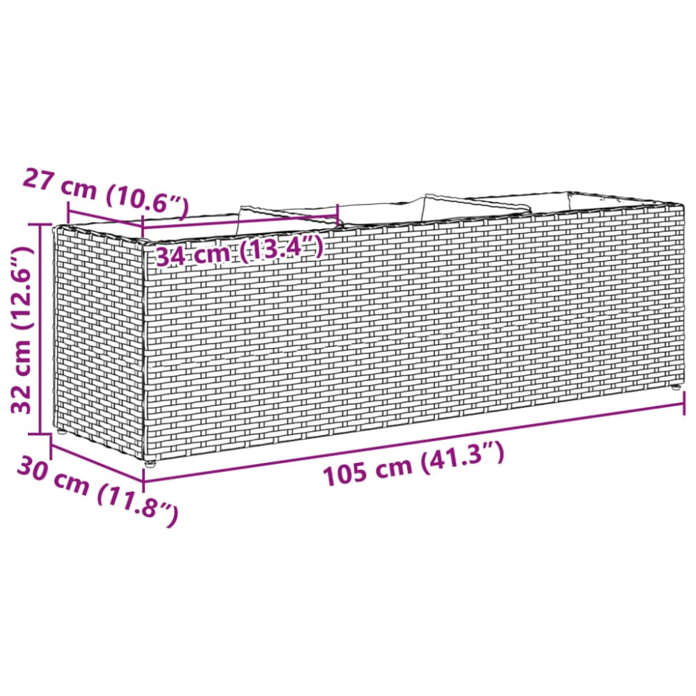 Produktbild för Odlingslådor med 3 krukor 2 st grå 105x30x32 cm konstrotting