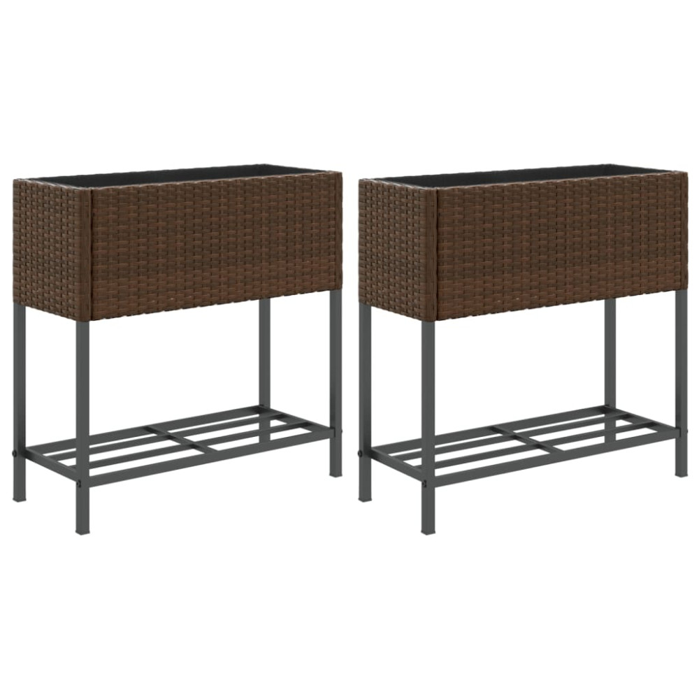 Produktbild för Odlingslådor med hylla 2 st brun 70x28x70 cm konstrotting