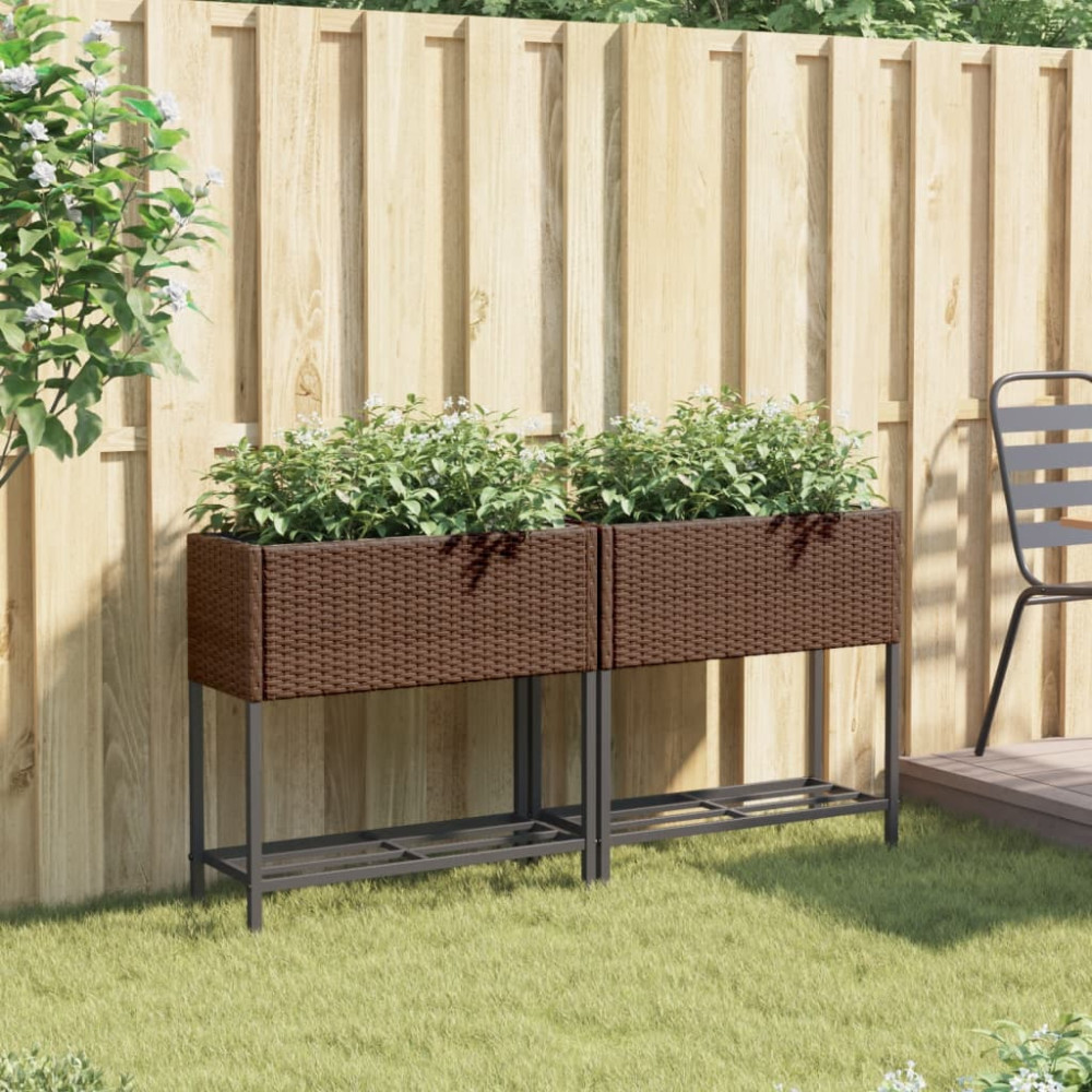 Produktbild för Odlingslådor med hylla 2 st brun 70x28x70 cm konstrotting