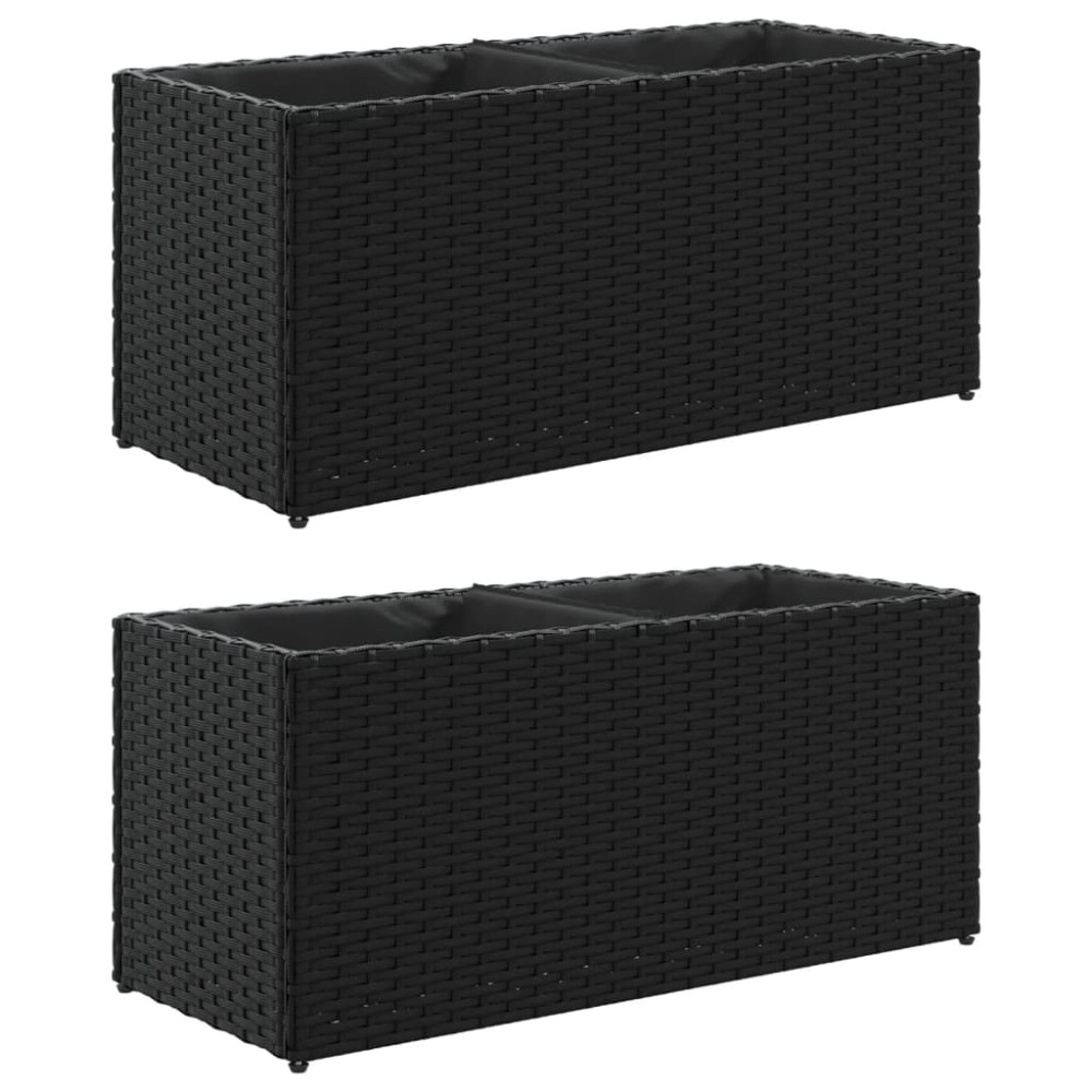 Produktbild för Odlingslådor med 2 krukor 2 st svart 72x30x32 cm konstrotting
