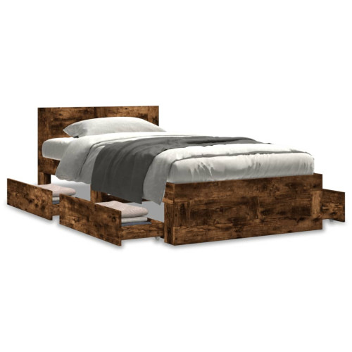 vidaXL Sängram med huvudgavel rökfärgad ek 75x190 cm konstruerat trä - Sängar & Sängramar