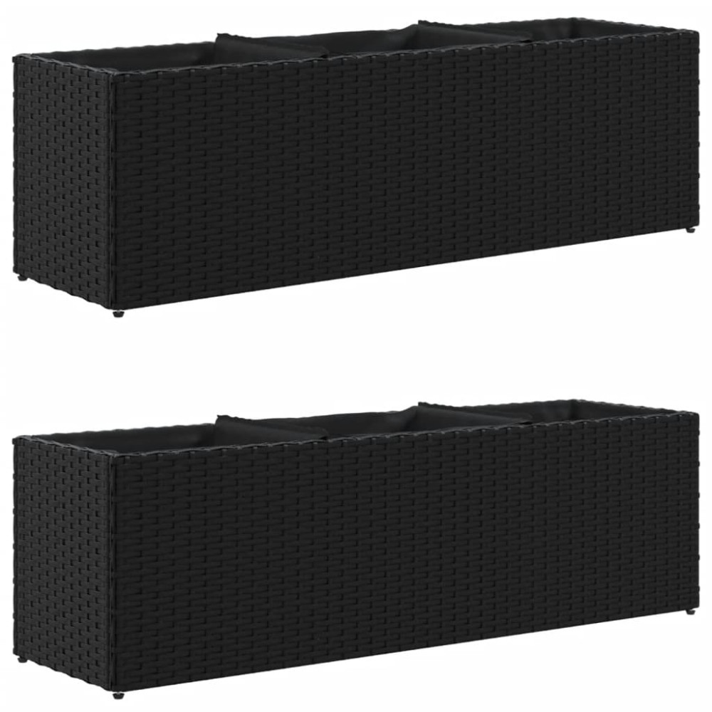 Produktbild för Odlingslådor med 3 krukor 2 st svart 105x30x32 cm konstrotting