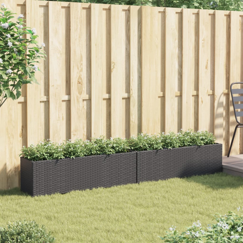 Produktbild för Odlingslådor med 3 krukor 2 st svart 105x30x32 cm konstrotting