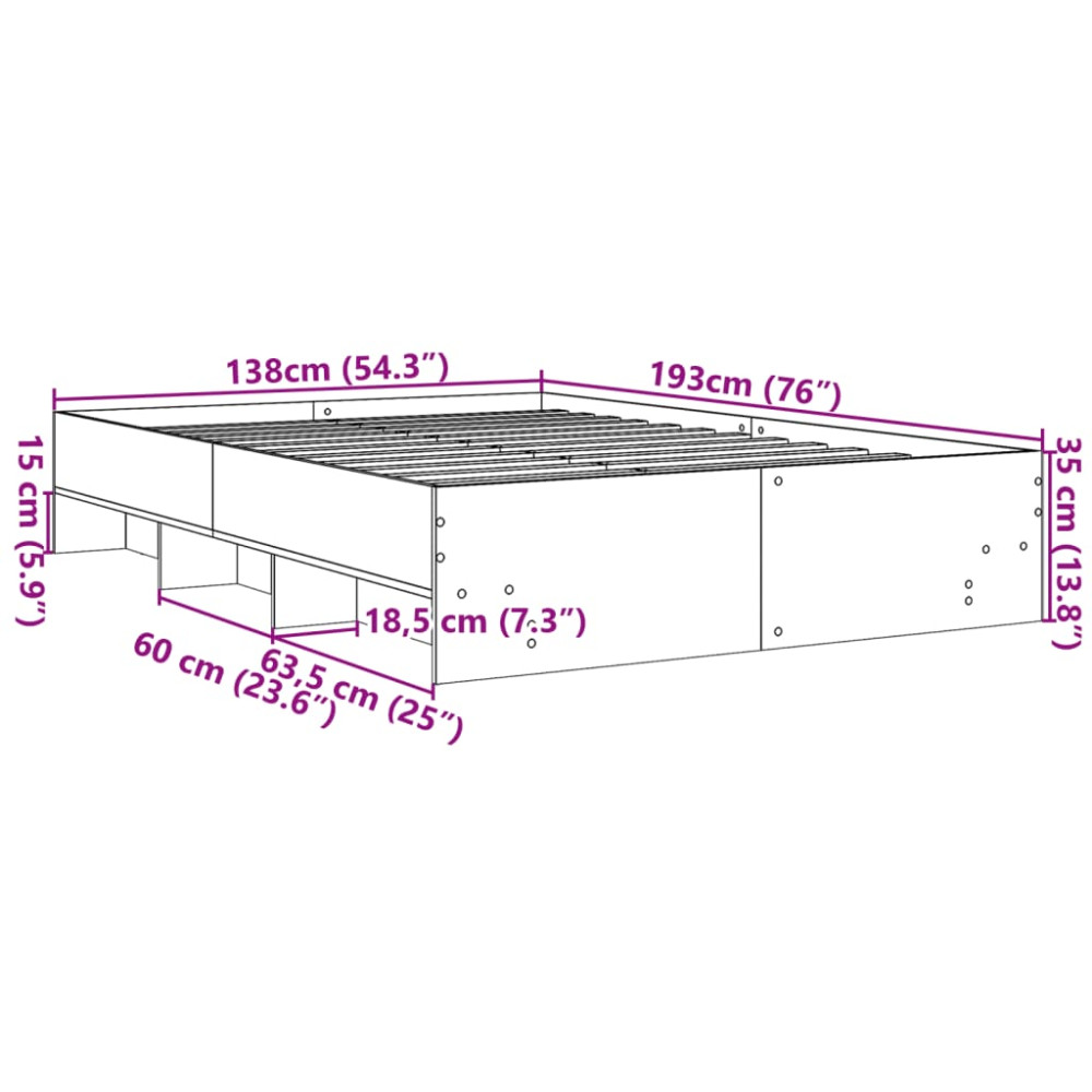 Produktbild för Sängram svart 135x190 cm konstruerat trä