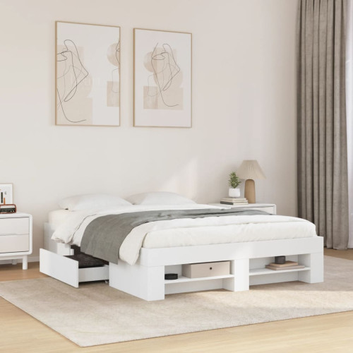 vidaXL Sängram vit 135x190 cm konstruerat trä - Sängar & Sängramar