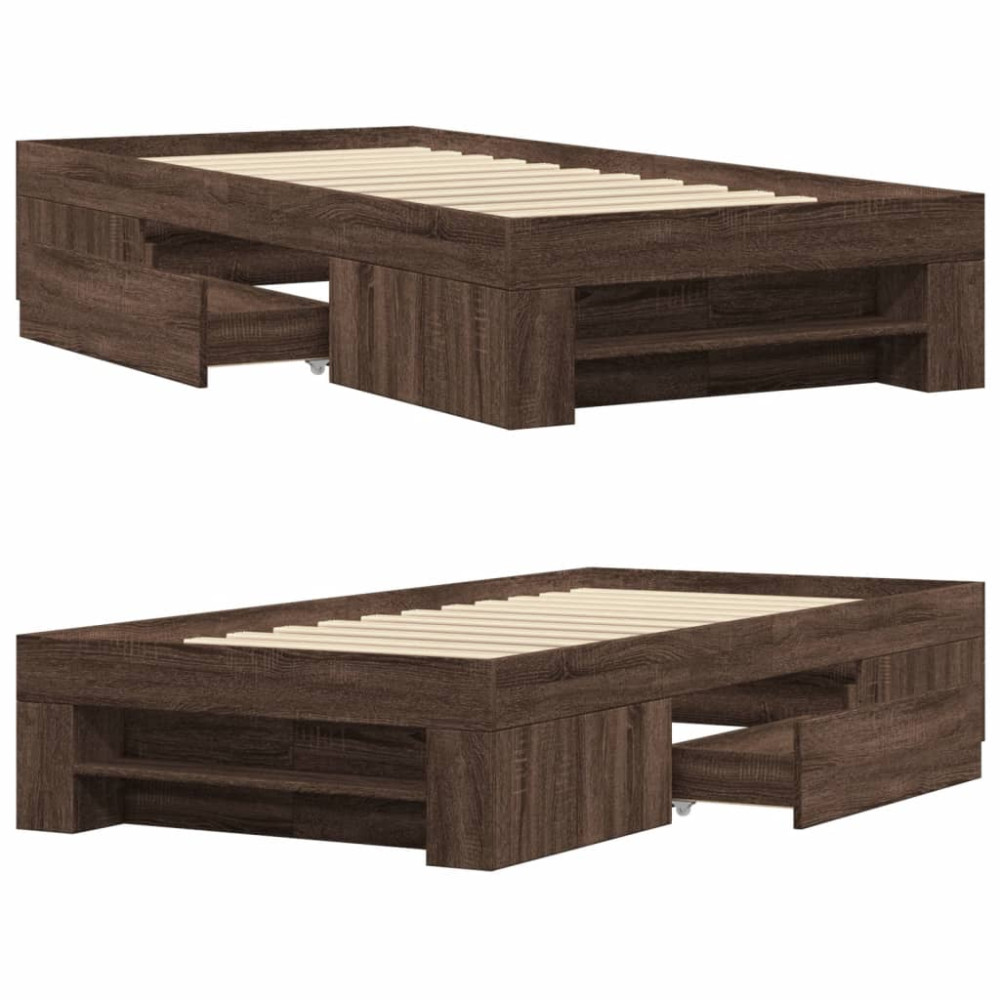 Produktbild för Sängram utan madrass brun ek 75x190 cm konstruerad trä
