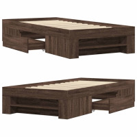 Produktbild för Sängram utan madrass brun ek 75x190 cm konstruerad trä