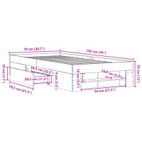 Produktbild för Sängram utan madrass rökfärgad ek 75x190 cm konstruerad trä