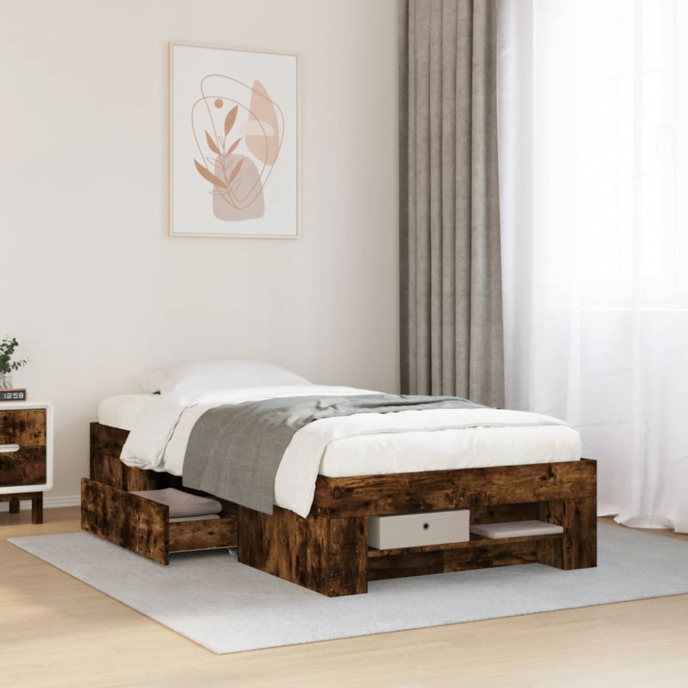 Produktbild för Sängram utan madrass rökfärgad ek 75x190 cm konstruerad trä