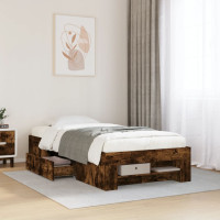 Produktbild för Sängram utan madrass rökfärgad ek 75x190 cm konstruerad trä