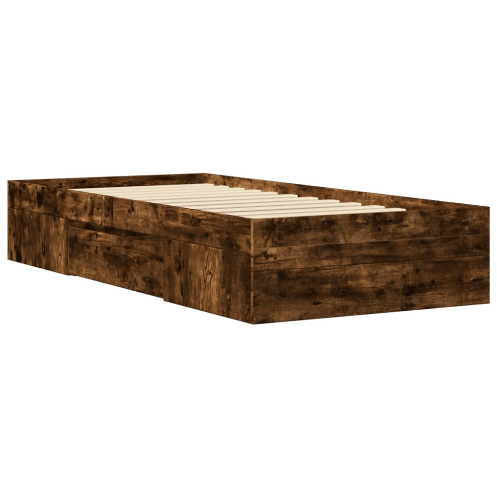 Produktbild för Sängram utan madrass rökfärgad ek 75x190 cm konstruerad trä