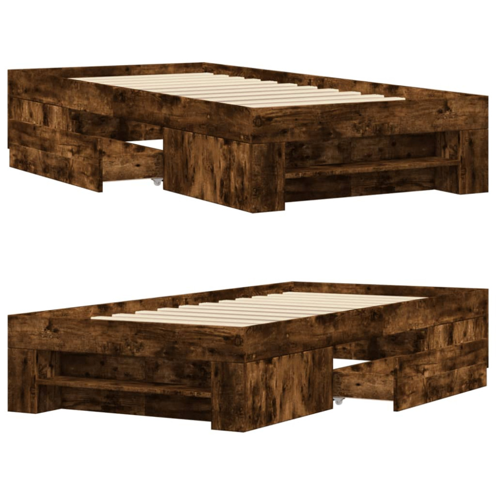 Produktbild för Sängram utan madrass rökfärgad ek 75x190 cm konstruerad trä