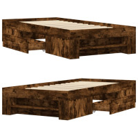Produktbild för Sängram utan madrass rökfärgad ek 75x190 cm konstruerad trä