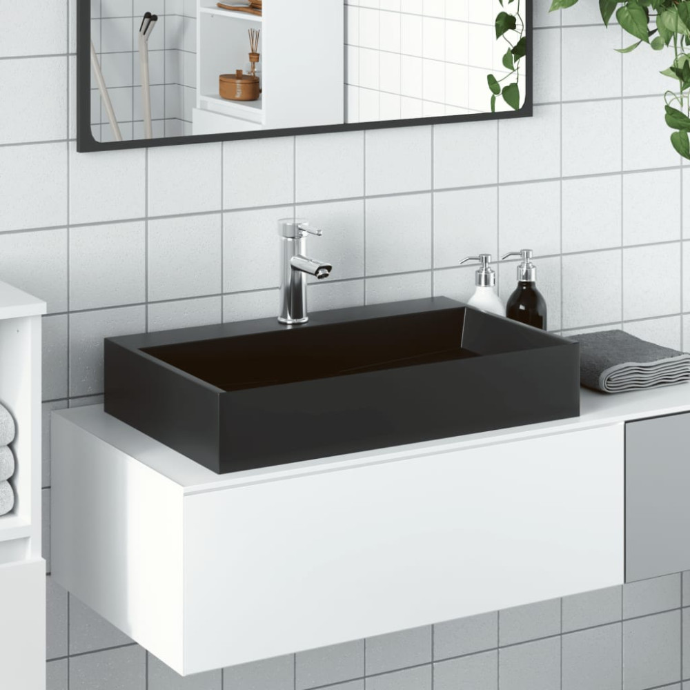 Produktbild för Handfat 60x38x11 cm mineralgjuten/marmor matt svart