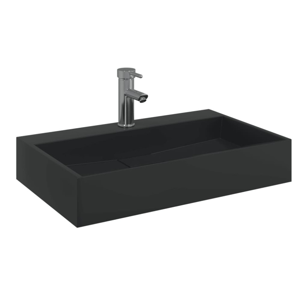 Produktbild för Handfat 60x38x11 cm mineralgjuten/marmor matt svart