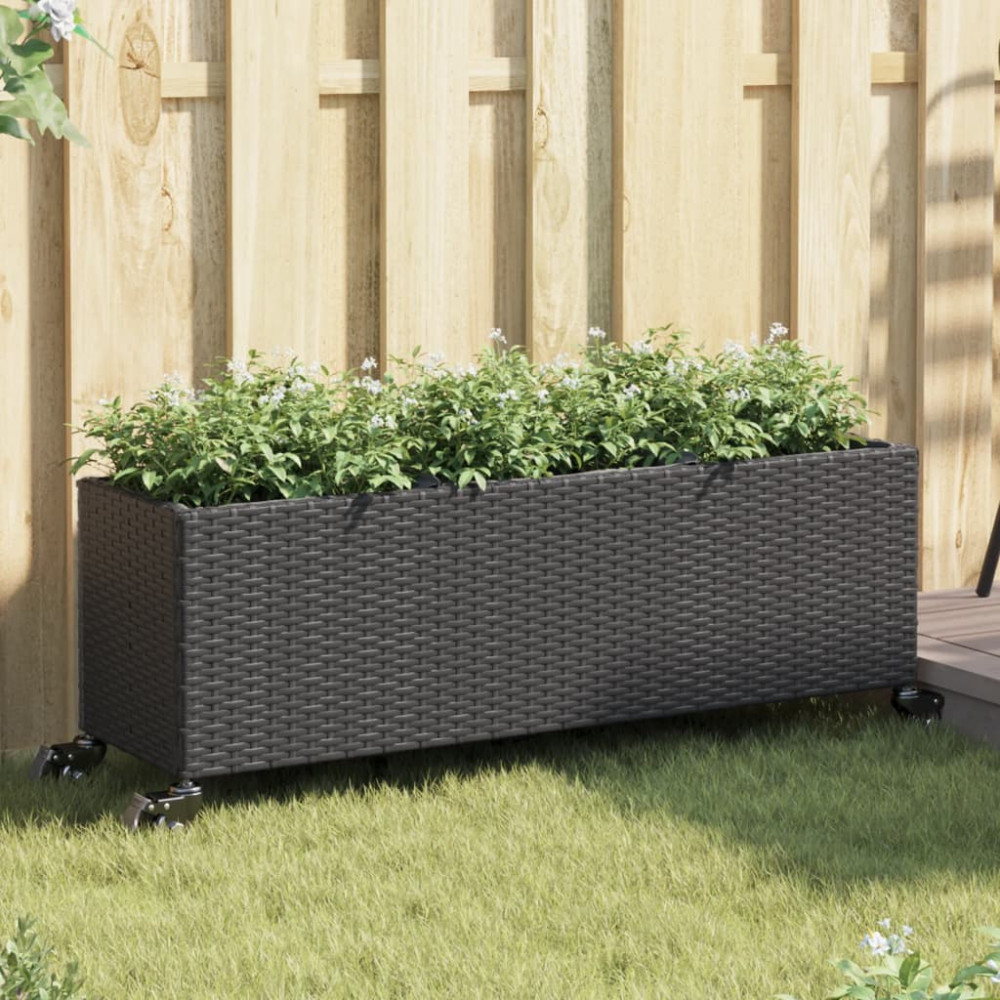 Produktbild för Odlingslådor med hjul 2 st svart 107x32x38 cm konstrotting