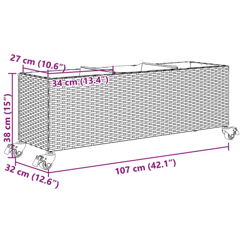 Produktbild för Odlingslådor med hjul 2 st svart 107x32x38 cm konstrotting